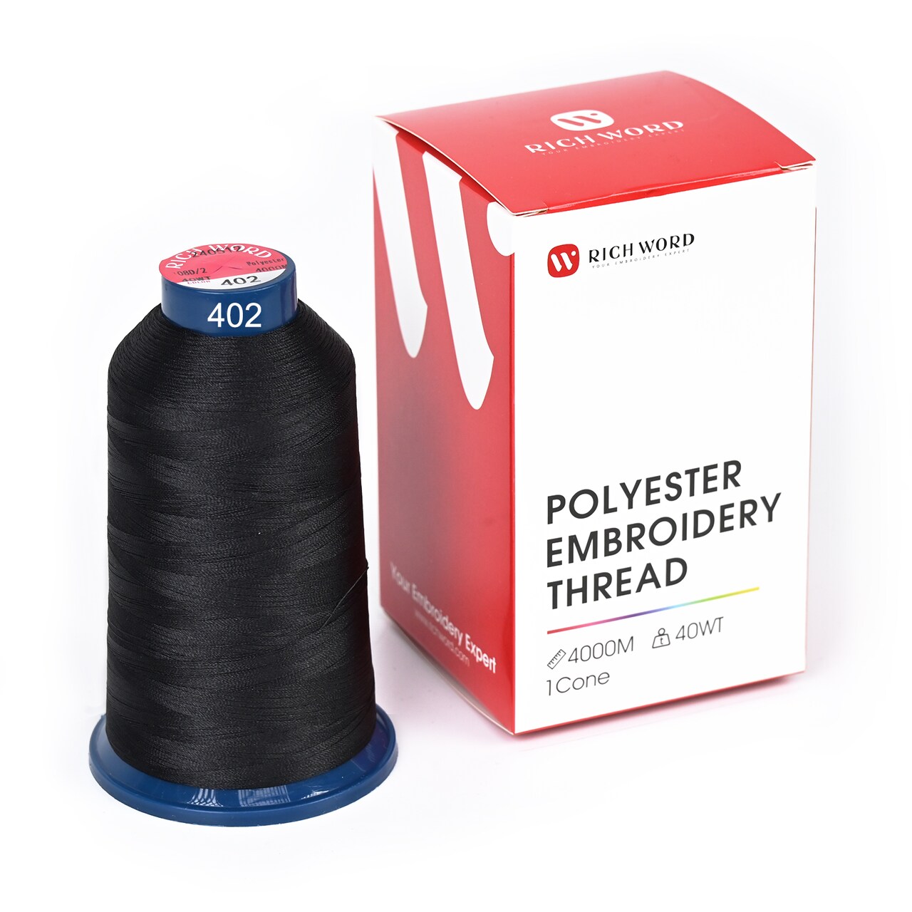 Richword Selected Embroidery Thread – 4000M 40WT Polyester, Smooth & Strong Single Spool for Home & Commercial Embroidery Machines, White / Black / Red / Brown / Grey / Blue